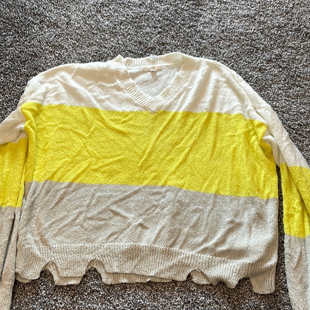 Over sized light weight sweater size xs. Neon yellow. Grey and cream colored.